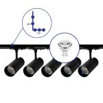 Complete Set 1-Phase Rail L 1 x 2 Meter Black | incl. 5x Spot + GU10 2700K 3W Dimmable + End Cap, Power Connector and L -Connector